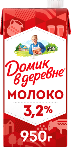 Молоко ультрапастеризованное ДОМИК В ДЕРЕВНЕ 3,2%, без змж, 950г, детальное фото