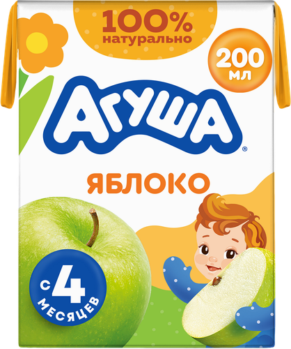 Сок детский АГУША Яблоко осветленный, с 4 месяцев, 200мл, крупный план