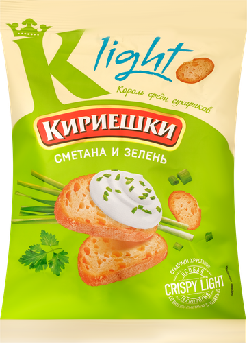Сухарики хрустящие КИРИЕШКИ Light Сметана с зеленью, 80г, детальное фото