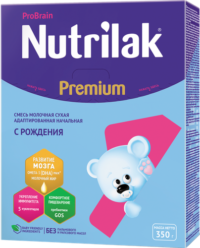 Смесь молочная NUTRILAK Premium 1 адаптированная, с 0 месяцев, 300г, крупный план