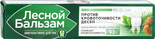 Зубная паста ЛЕСНОЙ БАЛЬЗАМ Экстракт коры дуба и пихты на отваре трав, против кровоточивости десен лечебно-профилактическая, 75мл, крупный план