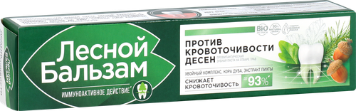 Зубная паста ЛЕСНОЙ БАЛЬЗАМ Экстракт коры дуба и пихты на отваре трав, против кровоточивости десен лечебно-профилактическая, 75мл, крупный план