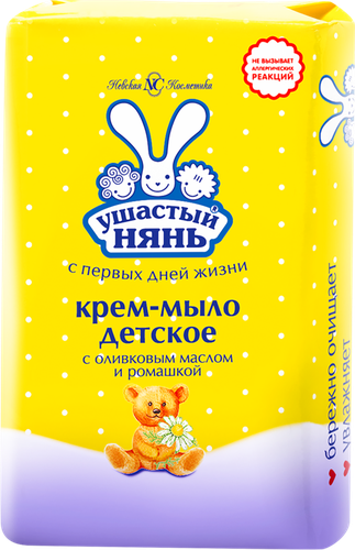Крем-мыло УШАСТЫЙ НЯНЬ с оливковым маслом и экстрактом ромашки, 90г, вид