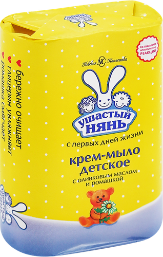 Крем-мыло УШАСТЫЙ НЯНЬ с оливковым маслом и экстрактом ромашки, 90г, фотография