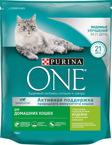 Корм сухой для взрослых кошек PURINA ONE Housecat с индейкой и цельными злаками, 750г, фото