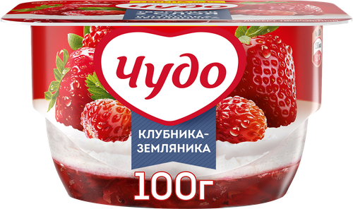 Десерт творожный ЧУДО Творожок взбитый двухслойный Клубника, земляника 4%, без змж, 100г, вид