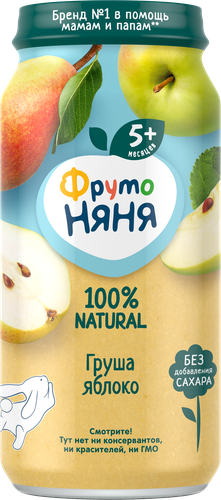 Пюре фруктовое ФРУТОНЯНЯ Груша, яблоко, с 5 месяцев, 250г, вид