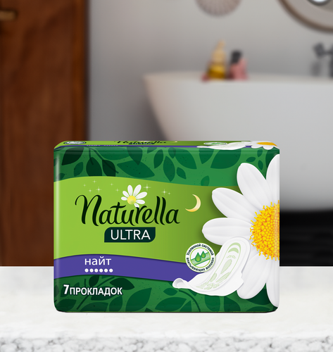 Прокладки ночные NATURELLA Ultra Night ароматизированные, с крылышками, 7шт, крупный план