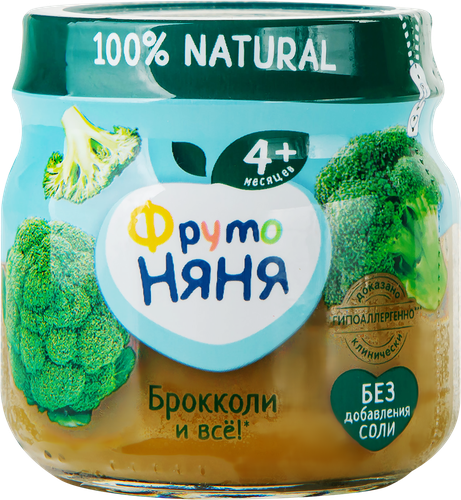 Пюре овощное ФРУТОНЯНЯ Брокколи, с 4 месяцев, 80г, картинка