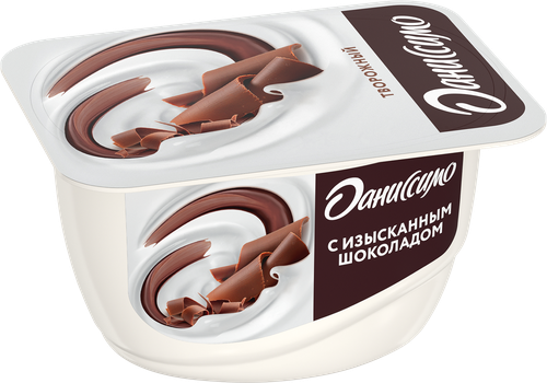 Продукт творожный ДАНИССИМО Браво с изысканным шоколадом 6,7%, без змж, 130г, крупный план