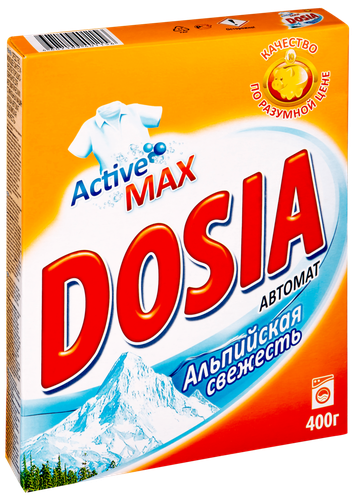 Стиральный порошок для белого белья DOSIA Automat Альпийская свежесть синтетическое, автомат, 400г, крупный план