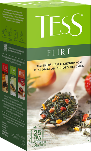 Чай зеленый TESS Flirt с кусочками персика и клубники, 25пак, картинка