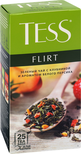 Чай зеленый TESS Flirt с кусочками персика и клубники, 25пак, картинка