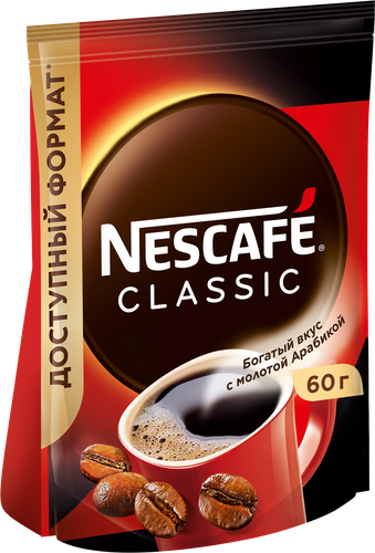Кофе растворимый НЕСКАФЕ Classic натуральный, 60г, крупный план