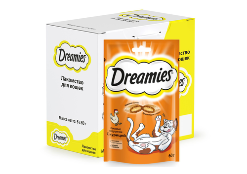 Лакомство для кошек DREAMIES Подушечки с курицей, 60г, детальное фото