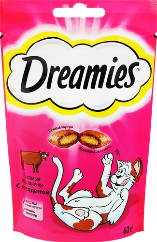 Лакомство для кошек DREAMIES Подушечки с говядиной, 60г, фото