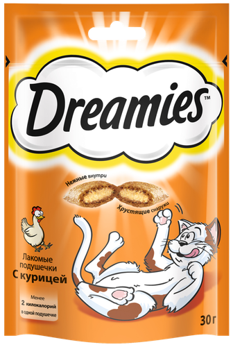 Лакомство для кошек DREAMIES Подушечки с курицей, 30г, изображение