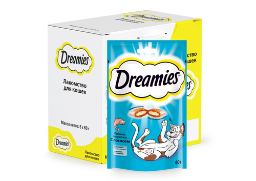 Лакомство для кошек DREAMIES Подушечки с лососем, 60г, детальное фото