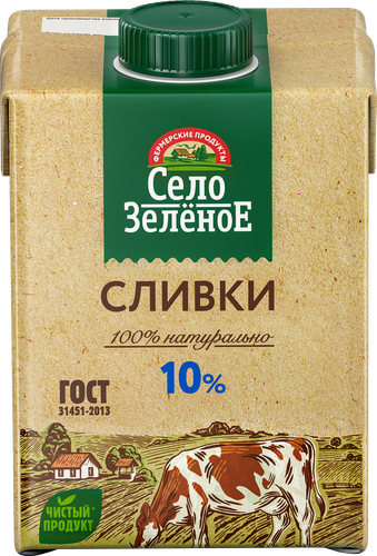 Сливки стерилизованные СЕЛО ЗЕЛЕНОЕ 10%, без змж, 500г, картинка