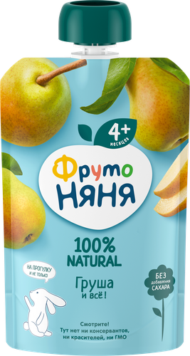 Пюре фруктовое ФРУТОНЯНЯ Груша, с 4 месяцев, 90г, изображение