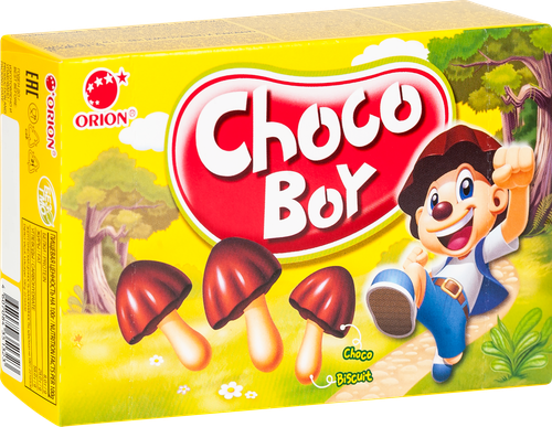 Печенье ORION Choco Boy бисквит с шоколадом, 45г, крупный план