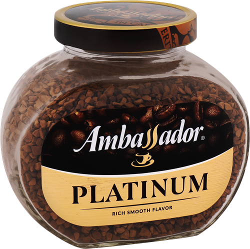 Кофе растворимый AMBASSADOR Platinum, ст/б, 95г, крупный план