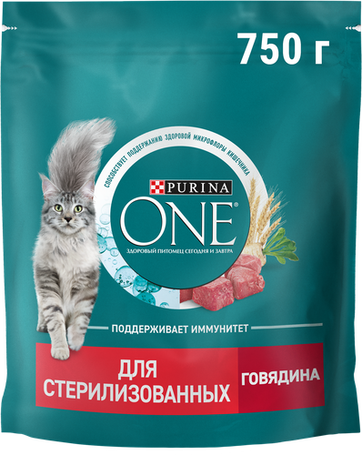 Корм сухой для взрослых кошек PURINA ONE Sterilised с говядиной и пшеницей для стерилизованных, 750г, детальное фото
