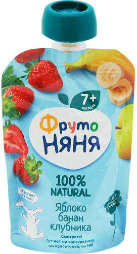 Десерт ФРУТОНЯНЯ из яблок бананов и клубники, с 7 месяцев, 90г, детальное фото