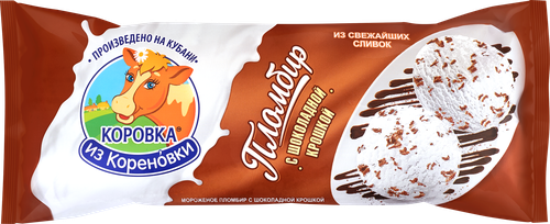 Мороженое КОРОВКА ИЗ КОРЕНОВКИ Пломбир с шоколадной стружкой, без змж, полено, 400г, фото