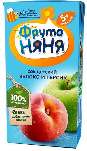 Сок ФРУТОНЯНЯ Яблоко, персик неосветленный, с 5 месяцев, 200мл, фото