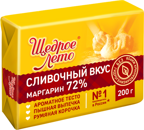Маргарин ЩЕДРОЕ ЛЕТО Сливочный 72% ГОСТ, 200г, детальное фото
