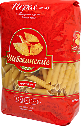 Макароны ШЕБЕКИНСКИЕ Перья №343 группа А, 450г, детальное фото