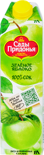 Сок САДЫ ПРИДОНЬЯ Зеленое яблоко осветленный восстановленный, 1л, крупный план