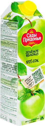 Сок САДЫ ПРИДОНЬЯ Зеленое яблоко осветленный восстановленный, 1л, крупный план