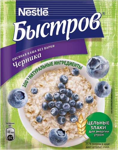 Хлопья овсяные БЫСТРОВ с черникой, 40г, фото
