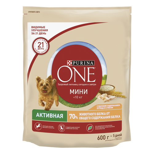 Корм сухой для взрослых собак PURINA ONE Mini Активная Курица и рис, 600г, изображение
