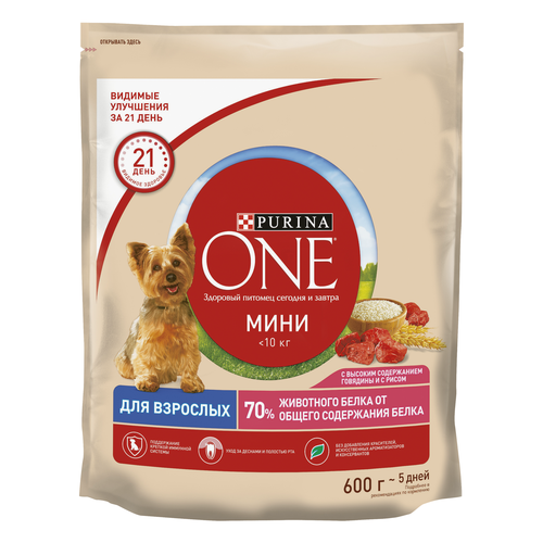 Корм сухой для взрослых собак PURINA ONE Говядина и рис, 600г, фото