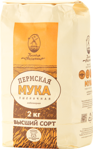 Мука пшеничная ПТИЦА-МЕЛЬНИЦА хлебопекарная высший сорт, 2кг, вид