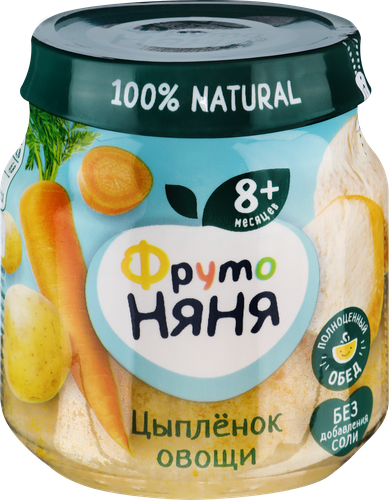 Пюре мясо-растительное ФРУТОНЯНЯ Цыпленок, рис, морковь, картофель и лук, с 8 месяцев, 100г, изображение