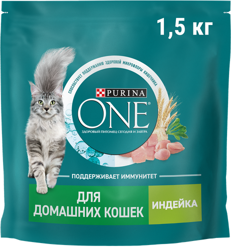 Корм сухой для взрослых кошек PURINA ONE Housecat с индейкой и цельными злаками, 1,5кг, фотография