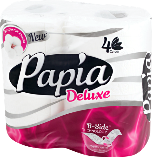 Бумага туалетная PAPIA Deluxe 4-слоя, 4шт, вид