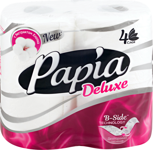 Бумага туалетная PAPIA Deluxe 4-слоя, 4шт, фотография