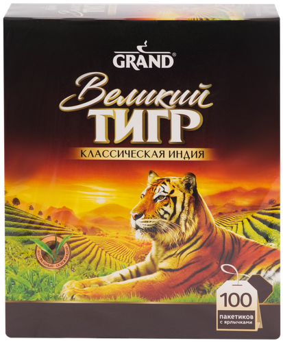 Чай черный GRAND Великий Тигр Индийский байховый, 100пак, вид