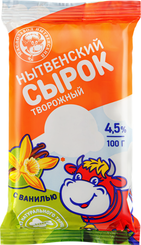 Сырок творожный МЗ НЫТВЕНСКИЙ с ванилином 4,5%, без змж, 100г, крупный план