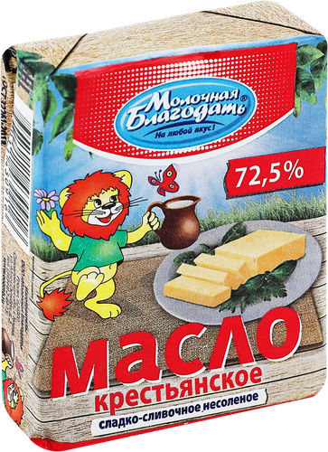 Масло сладкосливочное МОЛОЧНАЯ БЛАГОДАТЬ Крестьянское 72,5%, без змж, 180г, детальное фото