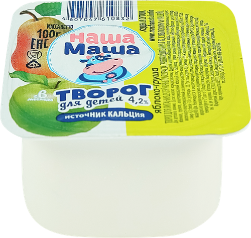 Творог для детского питания НАША МАША с яблоком и грушей 4,2%, без змж, 100г, крупный план