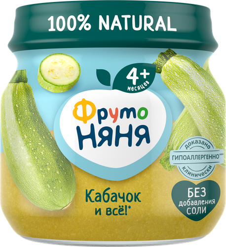 Пюре овощное ФРУТОНЯНЯ Кабачок, с 4 месяцев, 80г, детальное фото