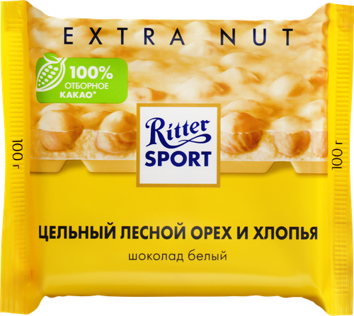 Шоколад белый RITTER SPORT Цельный лесной орех и хлопья, 100г, детальное фото