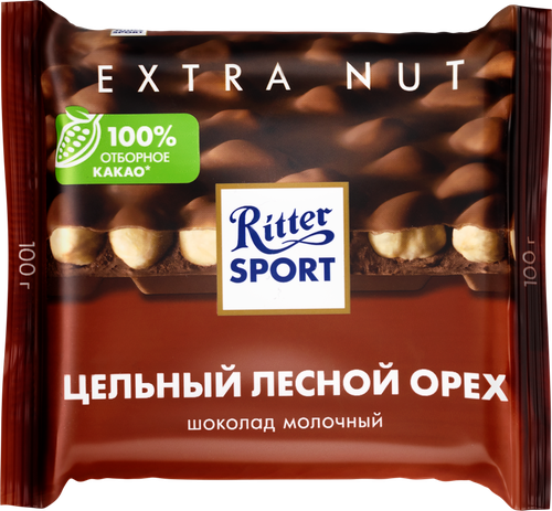 Шоколад молочный RITTER SPORT Цельный лесной орех, 100г, картинка