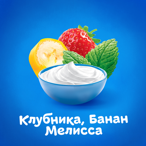 Творог детский АГУША Засыпай-ка Клубника, банан, мелисса фруктовый 3,8%, с 6 месяцев, без змж, 100г, фото